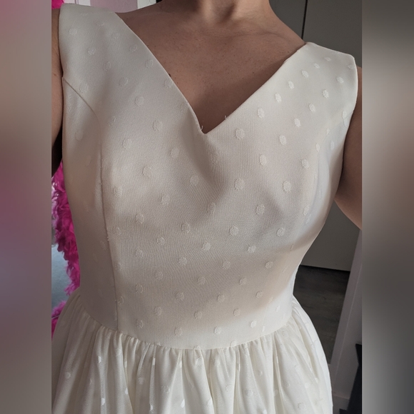 Dolly Parton Couture Bride White Polka dot Swing Wedding Dress Lg Retro Vintage - Picture 12 of 13